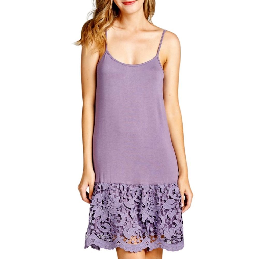 Purple Womens Extender Dress Slip Floral Lace Womens Size S, L Full Lace Hem
